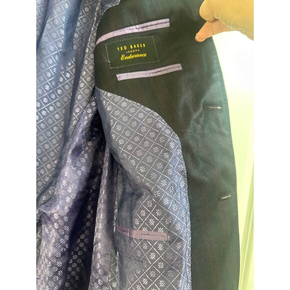 Ted Baker London Endurance 42R Wool Charcoal Gray w/ Purple Plaid Design Blazer - Picture 6 of 11